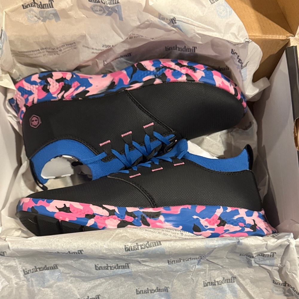 Timberland Black Sneakers with Blue and Pink Camo Sole